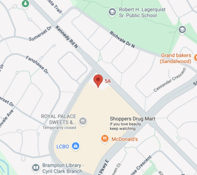 Map to EPIC Health and Movement in Brampton, Ontario